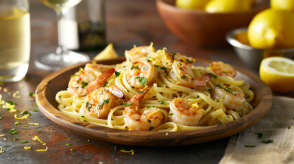 Gourmet Lemon Garlic Shrimp Linguine with linguine pasta in lemon garlic butter sauce and succulent shrimp