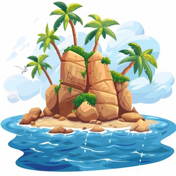 recommend clip art: Desert island in the ocean cartoon vector illustration isolated on white background