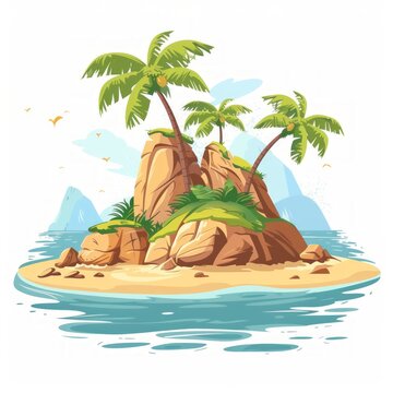 recommend clip art: Desert island in the ocean cartoon vector illustration isolated on white background