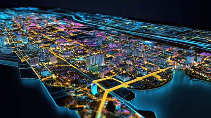 Obraz premium Technical aerial visual, 3D LiDAR GIS aerial map satellite scan model isolated, showing Clearwater. Elevation, topography, render