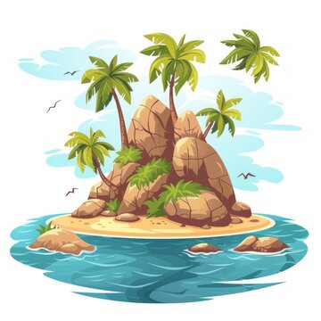 recommend clip art: Desert island in the ocean cartoon vector illustration isolated on white background