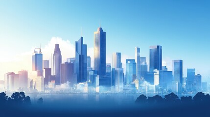 Fototapeta premium A vibrant city skyline at dawn, showcasing modern architecture and urban landscape.