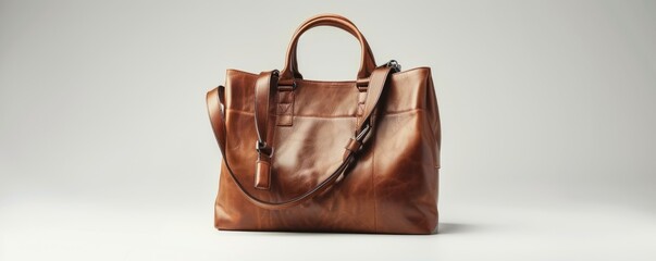 Stylish leather handbag on white background, 4K hyperrealistic photo