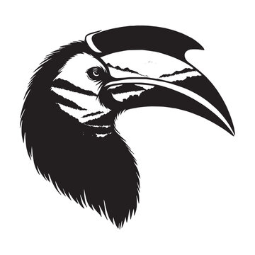 recommend clip art: silhouette of Hornbill filled with mountain and nature view in rough drawing