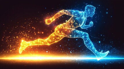 Fototapeta premium A glowing digital representation of a runner in mid-stride.