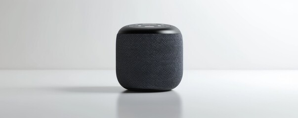 Modern smart speaker on white background, 4K hyperrealistic photo