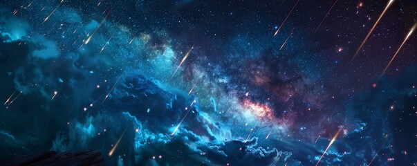 Fototapeta premium Meteor shower illuminating the night sky, 4K hyperrealistic photo