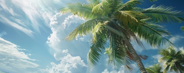 Obraz premium Majestic palm trees swaying in the breeze, 4K hyperrealistic photo