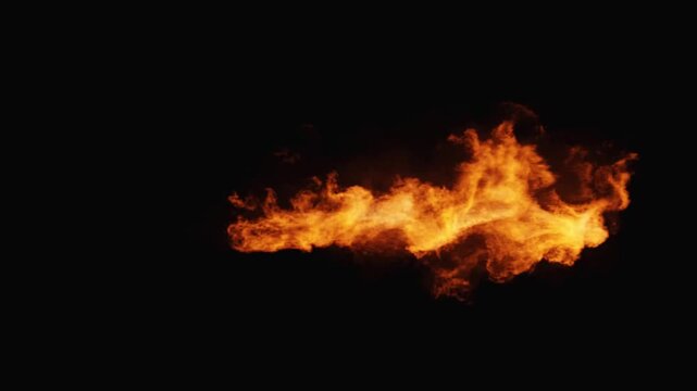Firethrower spray flames rendering isolated on black backgrounds
