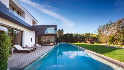 Fototapeta premium Modern Architecture with Pool and Landscaping