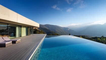 Modern Concrete House with Infinity Pool and Mountain View