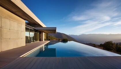 Fototapeta premium Modern Concrete House with Infinity Pool and Mountain View