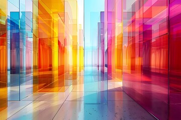 Vibrant Abstract Space of Colorful Transparent Panels