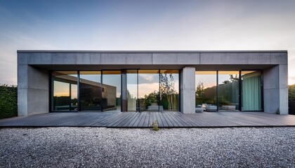 Fototapeta premium Modern Concrete House with Large Windows and Glass Doors