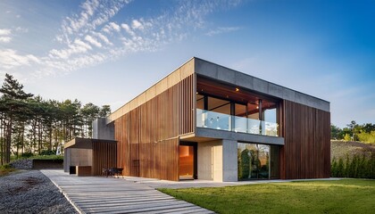 Fototapeta premium Modern Concrete House with Wooden Accents