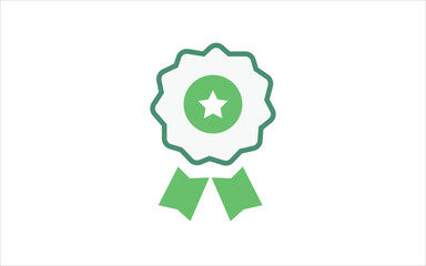 Green and white medal with green ribbon. award with green ribbon. 1st place badge. champion award. awarding of the winner with a green medal. high quality. illustration graphic vector design