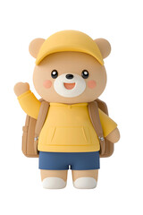 Fototapeta premium 3D Adorable Bear Traveler Waving and Ready for Adventure