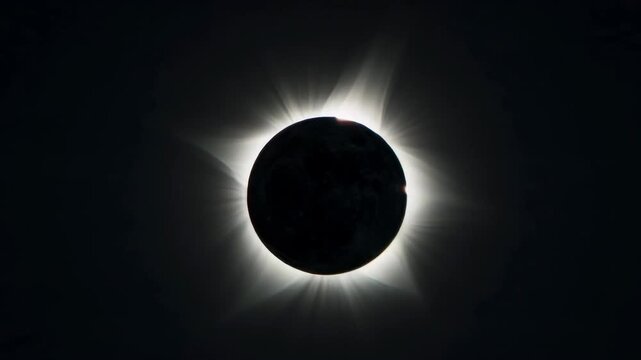 A breathtaking total solar eclipse view showcases the stunning solar corona against a dark sky, unforgettable