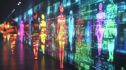 Naklejka premium A futuristic digital farm with robotic livestock and augmented reality crop management