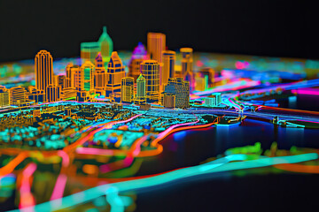 Technical aerial visual, 3D LiDAR GIS aerial map satellite scan model isolated, showing Columbus. Elevation, topography, render