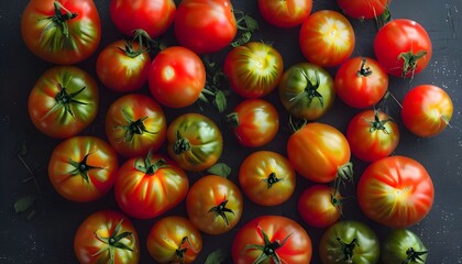Picked multicolored homegrown tomatoes red yellow green