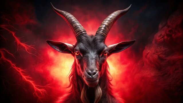 Evil satanic devil goat with dark red background , Evil, Goat, Satanic, Devil, Dark, Red, Background, Horns, Baphomet, Occult