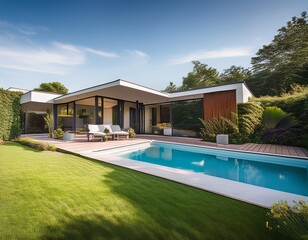 Fototapeta premium Modern House with Pool and Garden Landscape Design