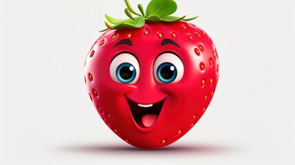 Obraz premium A cheerful cartoon strawberry character joyfully dancing on a plain background during a sunny afternoon