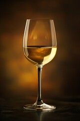 Verre de vin blanc sur fond flou, mise en sc&egrave;ne boisson, ia g&eacute;n&eacute;rative