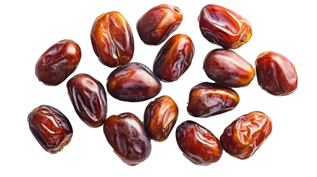 Dried dates floating in mid-air on a transparent background PNG