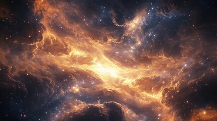 Obraz premium A vibrant cosmic scene showcasing swirling clouds of gas and stars in deep space.