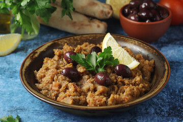 A plate with traditional Moroccan salad zaalouk