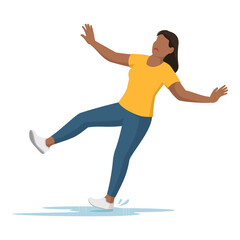 Woman slipping on a wet floor