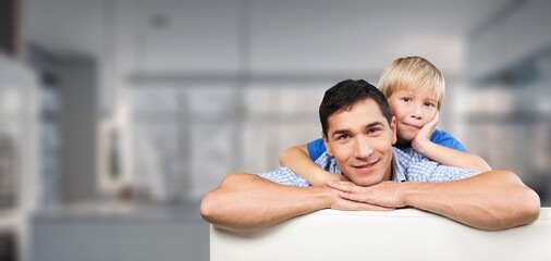 Portrait of little child and parent together at home
