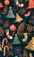 Fototapeta premium New Year and Christmas 2d cartoon or graphic advertising background, Seamless pattern