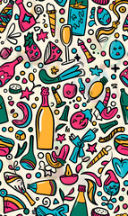 Fototapeta premium New Year and Christmas 2d cartoon or graphic advertising background, Seamless pattern