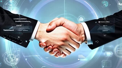 Futuristic handshake symbolizing business partnership and virtual collaboration - Powered by Adobe