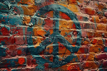Peace Sign Graffiti on Colorful Brick Wall 