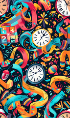 New Year and Christmas 2d cartoon or graphic advertising background, Seamless pattern