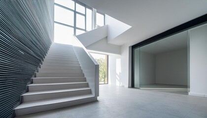 Modern White Concrete Staircase in Minimalist Interior Design