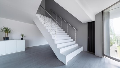 Modern White Concrete Staircase in Minimalist Interior Design