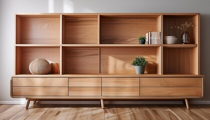 Modern Wooden Wall Unit with Built in Shelving and Drawers