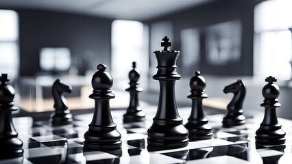 A black chess set with a king in the middle