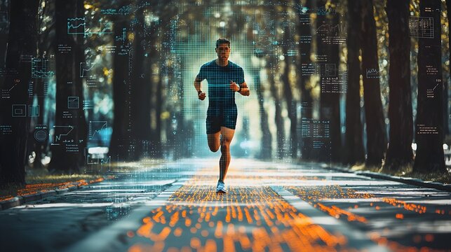 Fitness Tracker Interface Overlay Visualizing Data-Driven Health and Tech in Fitness