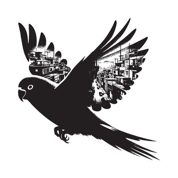 recommend clip art: silhouette of Lovebird filled with ghetto street in rough drawing