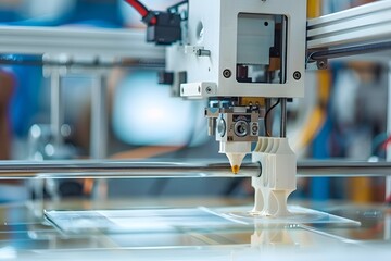 Fototapeta premium Precision in Action: A Close-Up of a 3D Printer Creating a Model