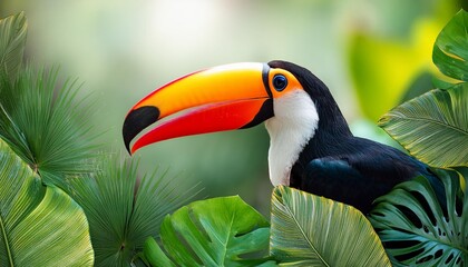 Obraz premium Tropical Toucan Bird in Jungle Leaves