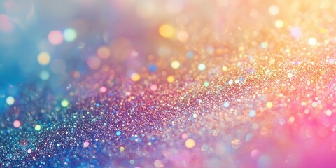 Rainbow glitter birthday backdrop mermaid unicorn pony party celebration background. Classic rainbow glitter background - selective focus and bokeh, soft gradient transition, pastel colors