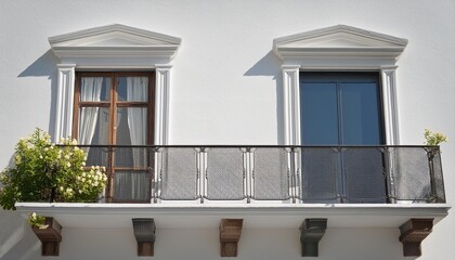 Fototapeta premium White Wall with Window and Door Balcony