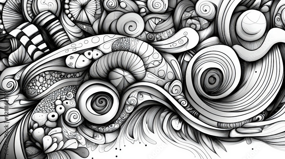 Poster This artwork features complex swirling patterns and abstract shapes in black and white, highlighting artistic skill and innovation in design and texture